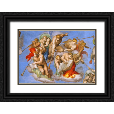 Detail From The Last Judgement - Trumpeting Angels Black Ornate Wood Framed Art Print with Double Matting by Michelangelo