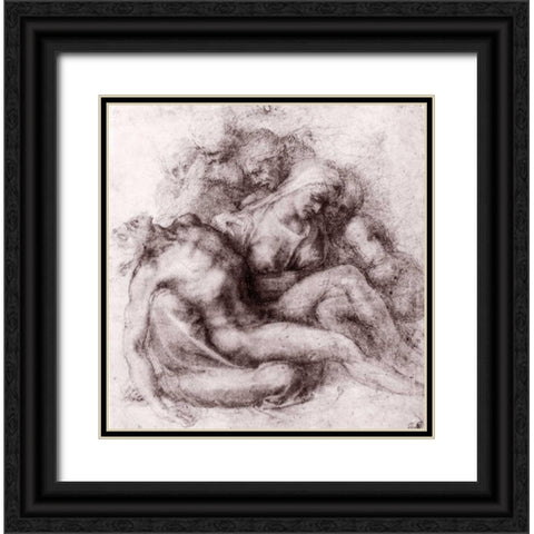 Lamentation Over The Dead Christ Black Ornate Wood Framed Art Print with Double Matting by Michelangelo