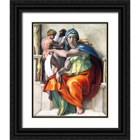 The Delphic Sibyl Black Ornate Wood Framed Art Print with Double Matting by Michelangelo