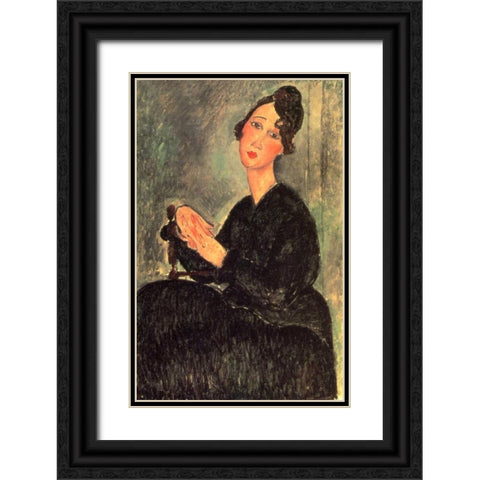 Dedie Black Ornate Wood Framed Art Print with Double Matting by Modigliani, Amedeo