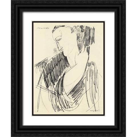 Drawing For Drinking Black Ornate Wood Framed Art Print with Double Matting by Modigliani, Amedeo