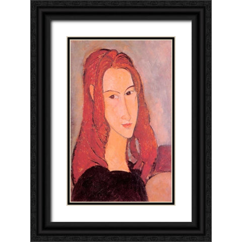 Girl Jeanne Hebuterne Black Ornate Wood Framed Art Print with Double Matting by Modigliani, Amedeo