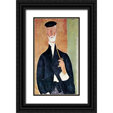 Man With Pipe Black Ornate Wood Framed Art Print with Double Matting by Modigliani, Amedeo