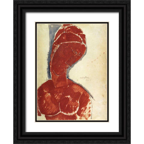Portrait In Red Black Ornate Wood Framed Art Print with Double Matting by Modigliani, Amedeo