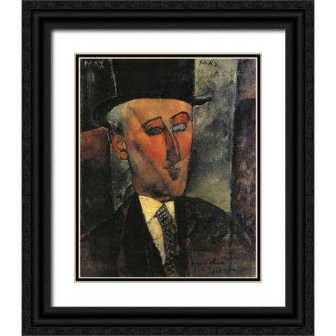 Portrait Of Max Jacob Black Ornate Wood Framed Art Print with Double Matting by Modigliani, Amedeo