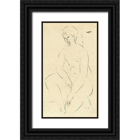 Squatting Nude 2 Black Ornate Wood Framed Art Print with Double Matting by Modigliani, Amedeo