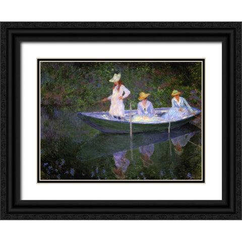 Barque A Giverny Black Ornate Wood Framed Art Print with Double Matting by Monet, Claude