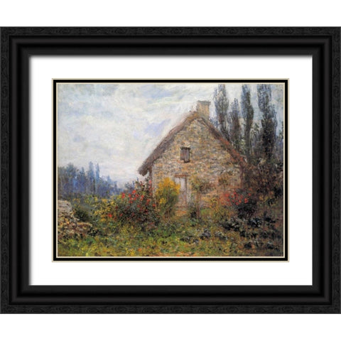 Cottage 1879 Black Ornate Wood Framed Art Print with Double Matting by Monet, Claude