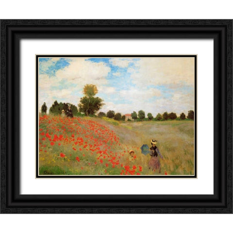 Field Of Poppies - Les Coquelicots 1873 Black Ornate Wood Framed Art Print with Double Matting by Monet, Claude