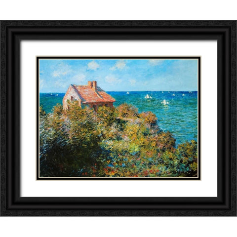 Fishermans Cottage Black Ornate Wood Framed Art Print with Double Matting by Monet, Claude