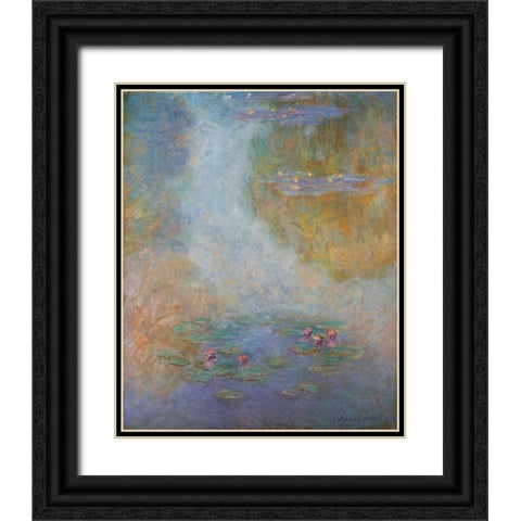 Nympheas 1908 Black Ornate Wood Framed Art Print with Double Matting by Monet, Claude
