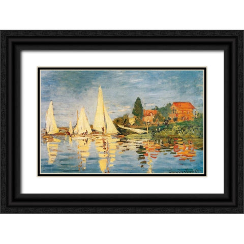 Sailboats At Argenteuil Black Ornate Wood Framed Art Print with Double Matting by Monet, Claude