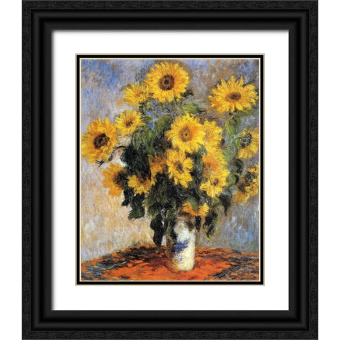 Bouquet of Sunflowers, 1880 Black Ornate Wood Framed Art Print with Double Matting by Monet, Claude