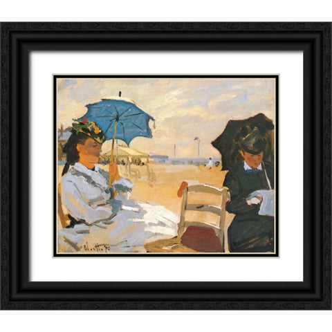 The Beach At Trouville 1870 Black Ornate Wood Framed Art Print with Double Matting by Monet, Claude