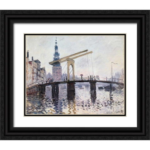 The Drawbridge Amsterdam 1874 Black Ornate Wood Framed Art Print with Double Matting by Monet, Claude