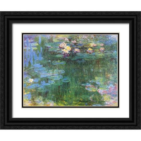 Waterlilies 1916 - 3 Black Ornate Wood Framed Art Print with Double Matting by Monet, Claude