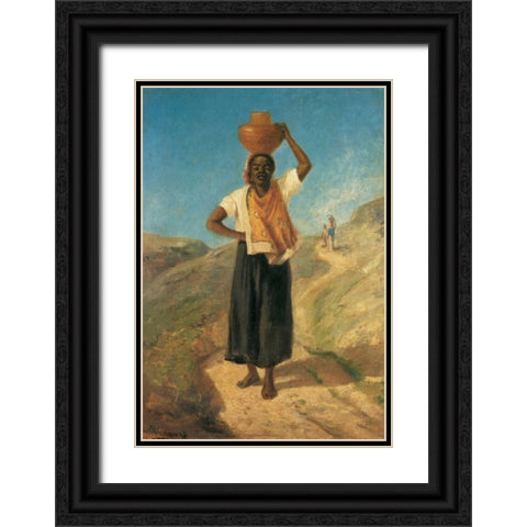 Woman Carrying A Pitcher On Her Head St Thomas 1854 Black Ornate Wood Framed Art Print with Double Matting by Pissarro, Camille