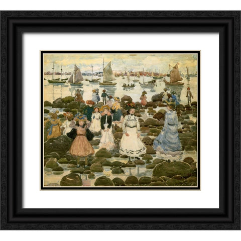 Low Tide Beachmont Black Ornate Wood Framed Art Print with Double Matting by Prendergast, Maurice Brazil