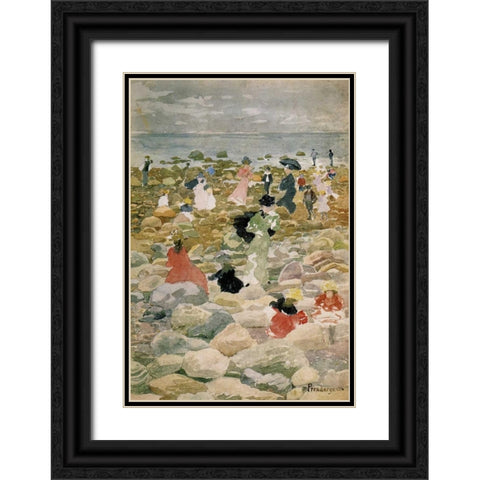 Low Tide Nantasket Black Ornate Wood Framed Art Print with Double Matting by Prendergast, Maurice Brazil