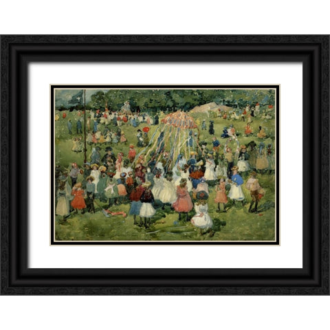 May Day Central Park Black Ornate Wood Framed Art Print with Double Matting by Prendergast, Maurice Brazil