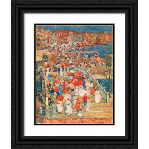 Ponte Della Paglia Marble Bridge Black Ornate Wood Framed Art Print with Double Matting by Prendergast, Maurice Brazil