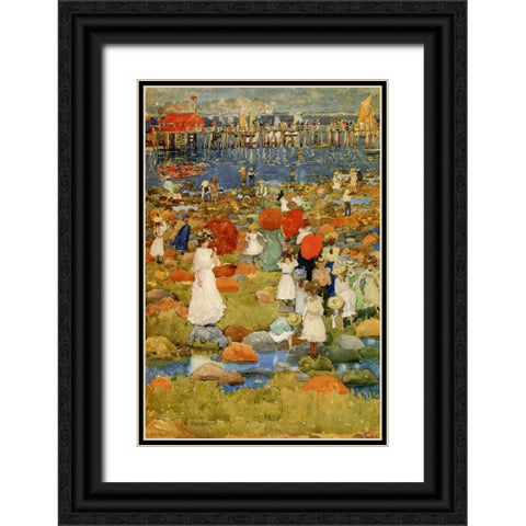 The Stony Beach Black Ornate Wood Framed Art Print with Double Matting by Prendergast, Maurice Brazil