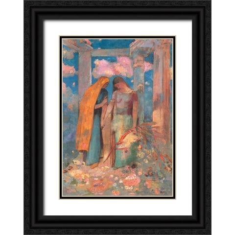 Mystical Conversation Black Ornate Wood Framed Art Print with Double Matting by Redon, Odilion