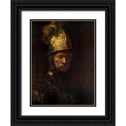 Man With Gold Helmet Black Ornate Wood Framed Art Print with Double Matting by Van Rijn, Rembrandt