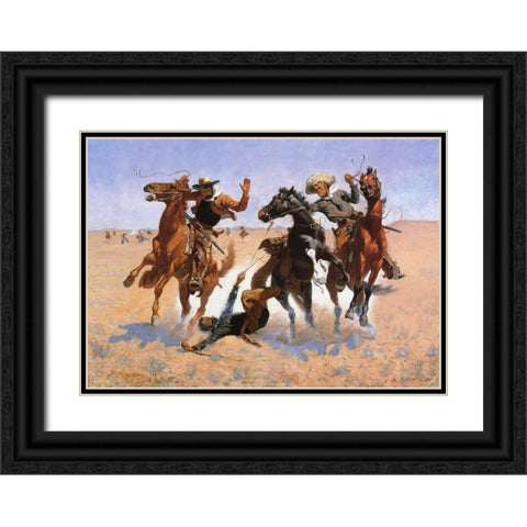 Aiding A Comrade Black Ornate Wood Framed Art Print with Double Matting by Remington, Frederic