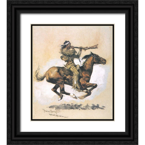 Buffalo Hunter Spitting A Bullet Into A Gun Black Ornate Wood Framed Art Print with Double Matting by Remington, Frederic
