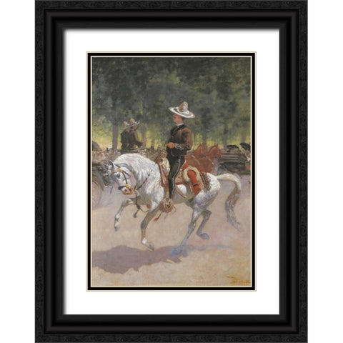 Gentleman Rider On The Paseo De La Reforma Black Ornate Wood Framed Art Print with Double Matting by Remington, Frederic