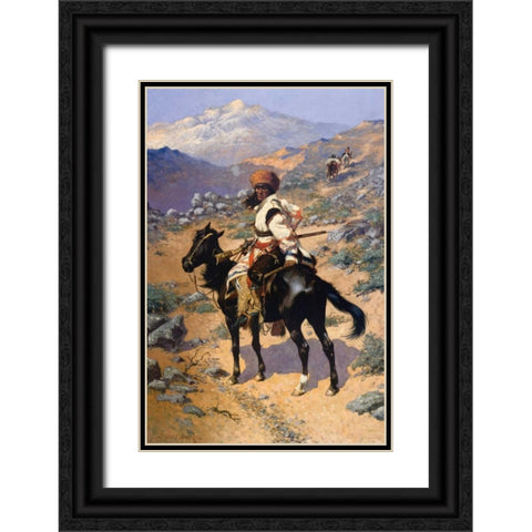 The Scout Friends Or Enemies 1889 Black Ornate Wood Framed Art Print with Double Matting by Remington, Frederic