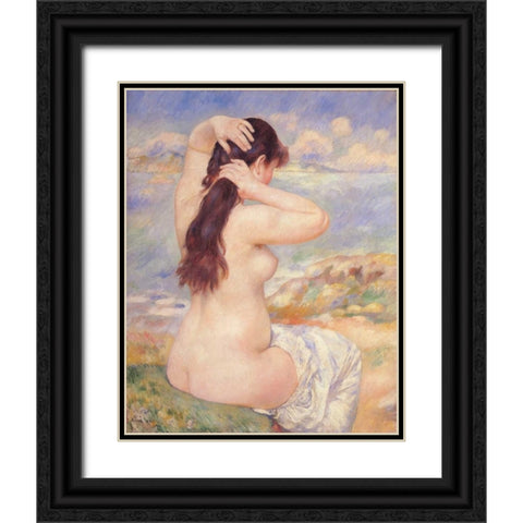 Bather Arranging Her Hair 2 Black Ornate Wood Framed Art Print with Double Matting by Renoir, Pierre-Auguste