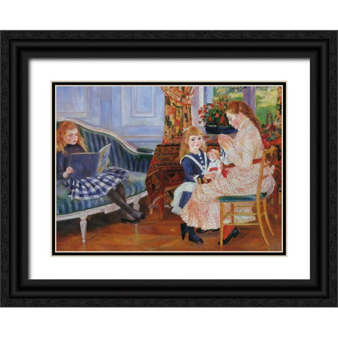 Childrens Afternoon At Wargemont Black Ornate Wood Framed Art Print with Double Matting by Renoir, Pierre-Auguste
