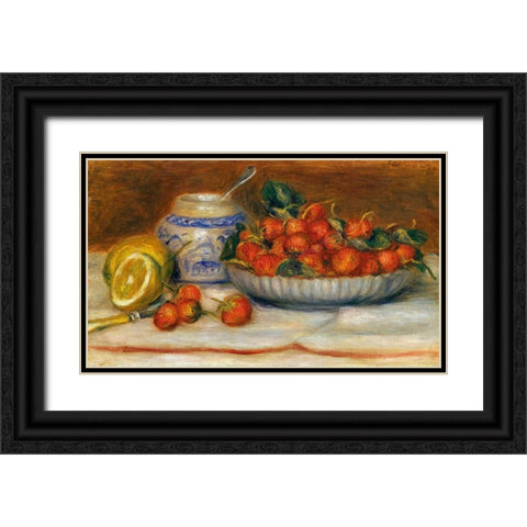 Strawberries Black Ornate Wood Framed Art Print with Double Matting by Renoir, Pierre-Auguste