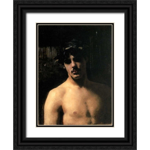 A Male Model with a Wreath of Laurel Black Ornate Wood Framed Art Print with Double Matting by Sargent, John Singer