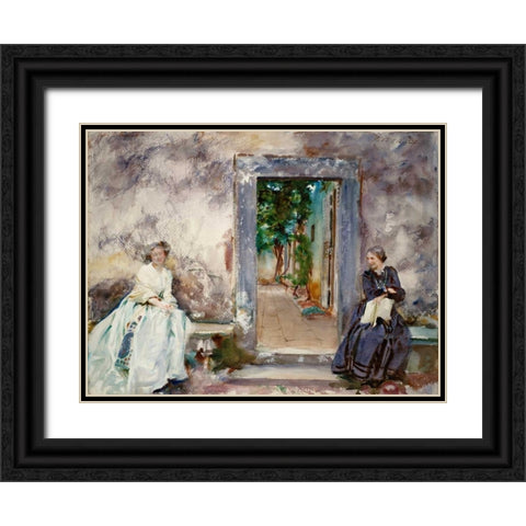 Doorway - the Garden Wall Black Ornate Wood Framed Art Print with Double Matting by Sargent, John Singer
