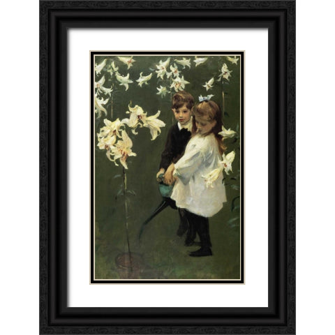 Garden Study of the Vickars Children 1884 Black Ornate Wood Framed Art Print with Double Matting by Sargent, John Singer