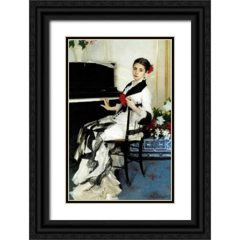 Madame Ramon Subercaseaux Black Ornate Wood Framed Art Print with Double Matting by Sargent, John Singer