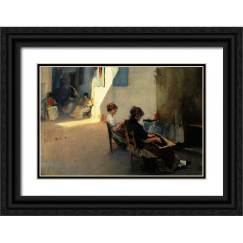The Venetian Bead Stringers, c. 1880-82 Black Ornate Wood Framed Art Print with Double Matting by Sargent, John Singer