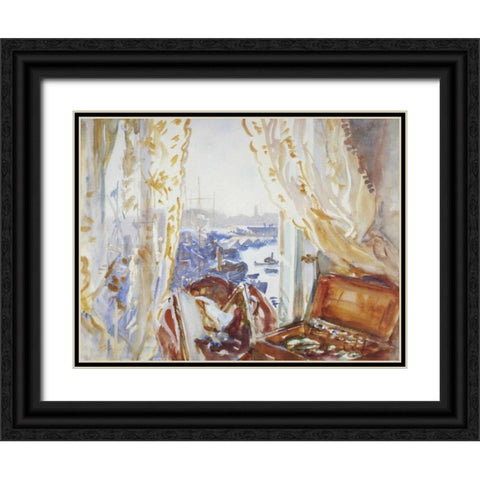 View from a Window, Genoa Black Ornate Wood Framed Art Print with Double Matting by Sargent, John Singer