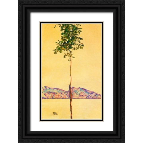 Little Tree 1912 Black Ornate Wood Framed Art Print with Double Matting by Schiele, Egon