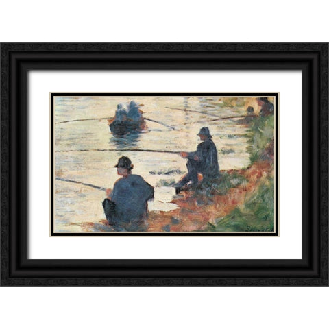 Fisherman Black Ornate Wood Framed Art Print with Double Matting by Seurat, Georges