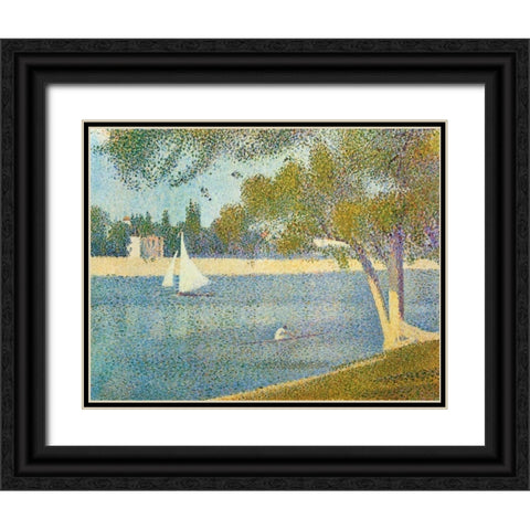 The Seine At La Grande Jatte In The Spring Black Ornate Wood Framed Art Print with Double Matting by Seurat, Georges