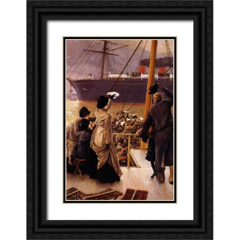 Goodbye On The Mersey Black Ornate Wood Framed Art Print with Double Matting by Tissot, James Jacques
