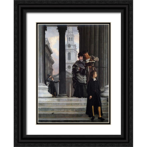 London Visitors Black Ornate Wood Framed Art Print with Double Matting by Tissot, James Jacques