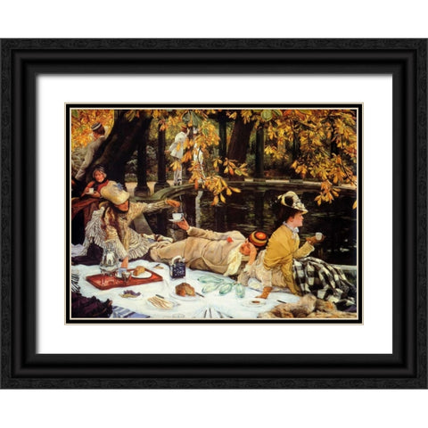 The Picnic Black Ornate Wood Framed Art Print with Double Matting by Tissot, James Jacques