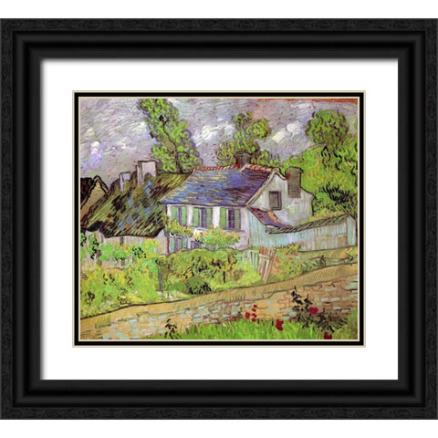 House In Auvers Black Ornate Wood Framed Art Print with Double Matting by Van Gogh, Vincent