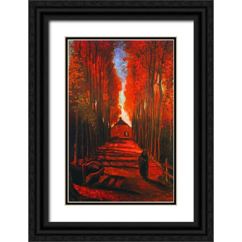 Lane Autumn Black Ornate Wood Framed Art Print with Double Matting by Van Gogh, Vincent