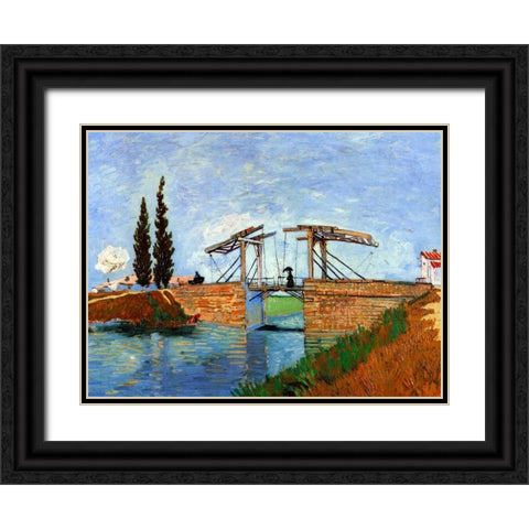 Lanlois Bridge Arles Black Ornate Wood Framed Art Print with Double Matting by Van Gogh, Vincent